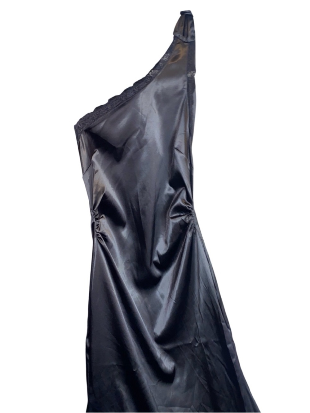 NWT Cider Black Satin One-Shoulder Formal Maxi Dress, Size XL (fits a large)